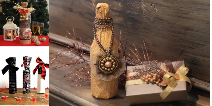 украшение бутылки из бумаги